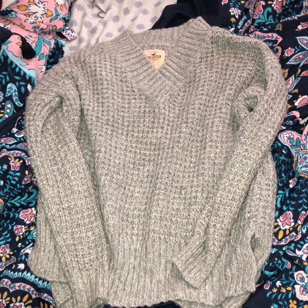 Gray oversized v neck sweater
